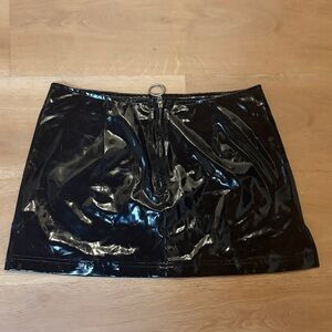 UNIF Black Patent Mini Skirt with Ring Zip